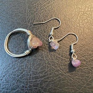 Handmade jewelry ring 7 & earrings pale‎ purple *5